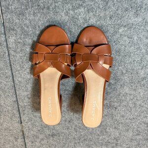 J. Adams Nori Womens US 8.5 Sandals Brown Faux Leather Slip On Block Heel Mules